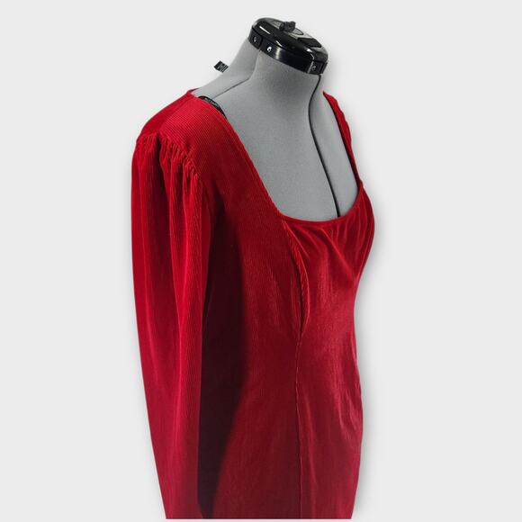 Forever 21 Mini Dress Women's 2X Red Velvet Corduroy Square Neck Babydoll - Picture 3 of 8